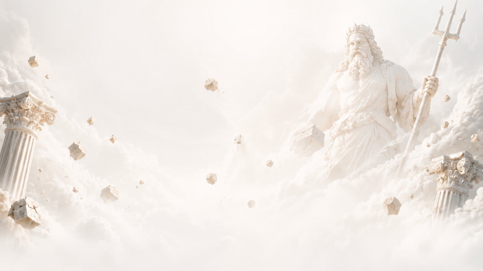 Poséidon de marbre émergeant des nuages, visuel du studio de motion design Odyssey Studio